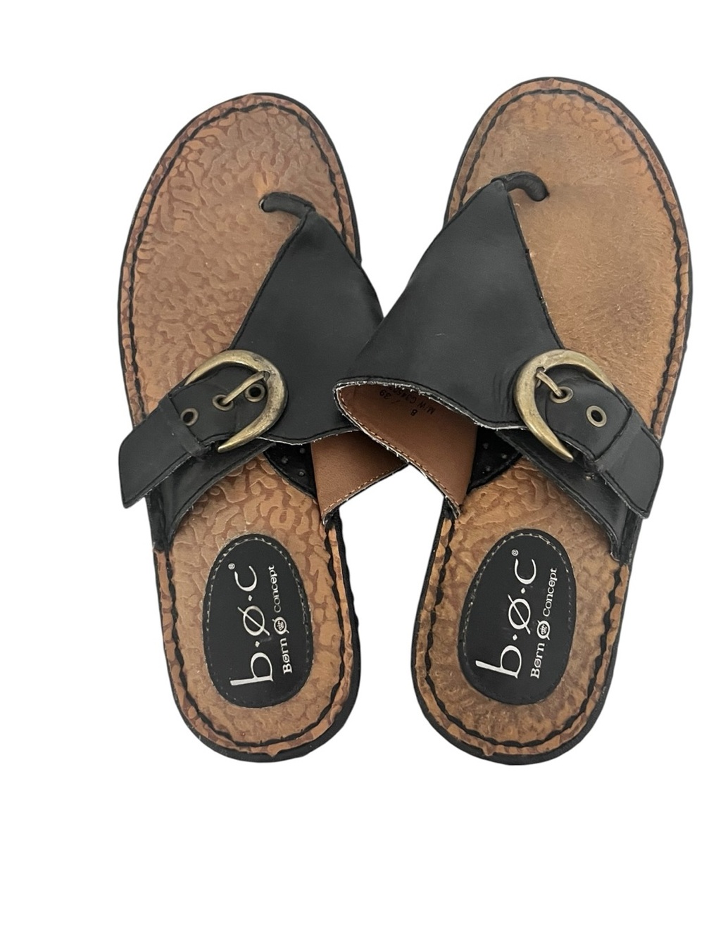 b.o.c. Black Leather Buckle Thong Sandals